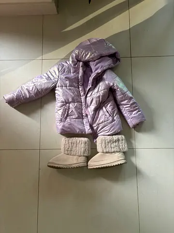 Light purple girls' padded winter jacket (for 116 cm height) with matching boots - 36 size
