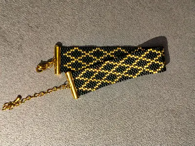 Handmade Black & Gold-Tone Beaded Bracelet – Brand New