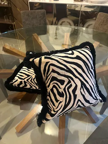 Zebra Print Decorative Cushions with Fur Trim – Set of 2