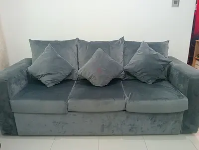 Gray 3 Seater Sofa With 3 big back pillows and 3 small pillows