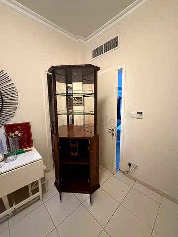Wooden Corner Display Cabinet with Glass Shelves