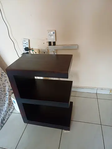 Small dark wood side table / bedside shelf (compact cube design)