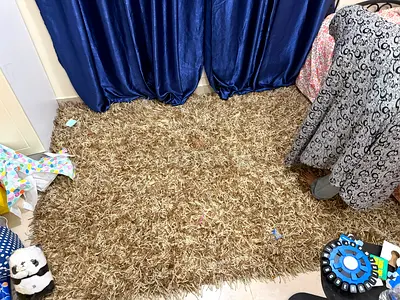 Beige Shaggy Rug - Soft High Pile Carpet (Good Condition)