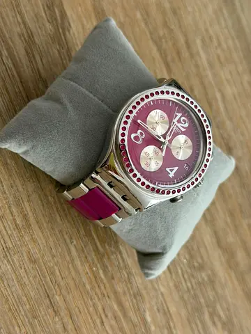 Pink dial women's stainless steel watch with crystal bezel