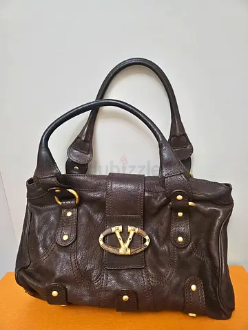Authentic Valentino Garavani Dark brown leather handbag with gold hardware - good condition