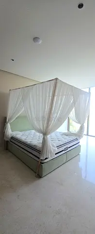 Green Upholstered Canopy Bed Frame without Mattress