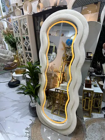 Large Decorative Wavy Full-Length Floor Mirror - White Frame