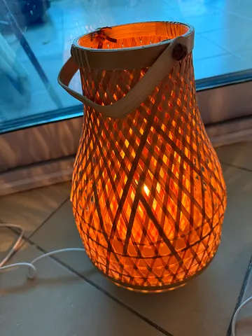 2 Handwoven Rattan Table Lamp with Warm LED Light