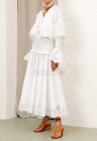 White Bohemian Lace Two-Piece Maxi Skirt Set - Size Unknown