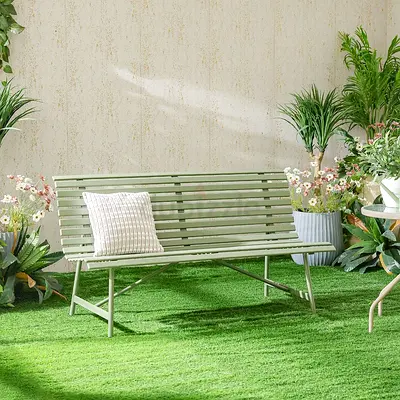 Outdoor Metal Slatted Garden Bench - Light Green