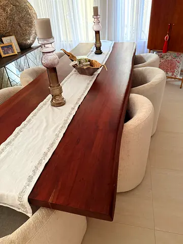 Live Edge Solid Wood Dining Table with Upholstered Chairs from Marina interior