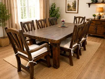 Antique Solid Wood Dining Table Set With 8 Chairs