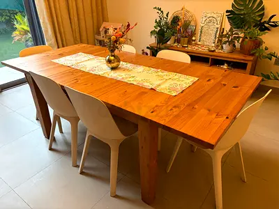 Solid Pine Dining Table with 6 Chairs - Natural Finish