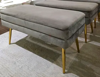 Set of 2 Grey Velvet Storage Ottomans / Benches – Gold Legs