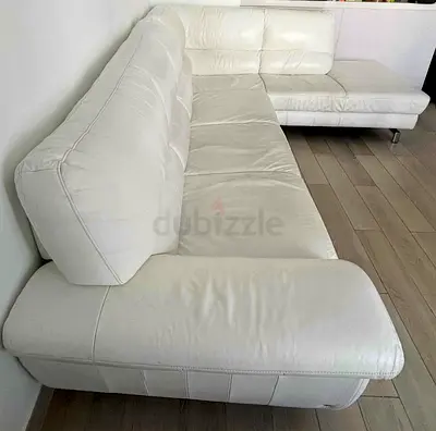 White L-shaped Leather Sofa — Good Condition