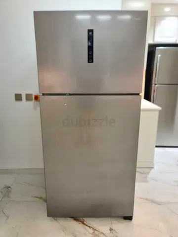 Silver Double Door Refrigerator with Top Freezer