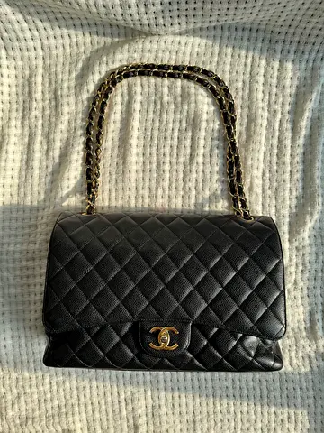 Chanel Classic Double Flap Maxi Black Caviar Leather Gold Hardware | Authentic | Excellent Condition