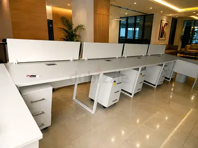 Free Delivery White modular office workstation desk set with 4 seats and drawers