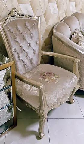 Classic Upholstered Accent Chair with Carved Frame