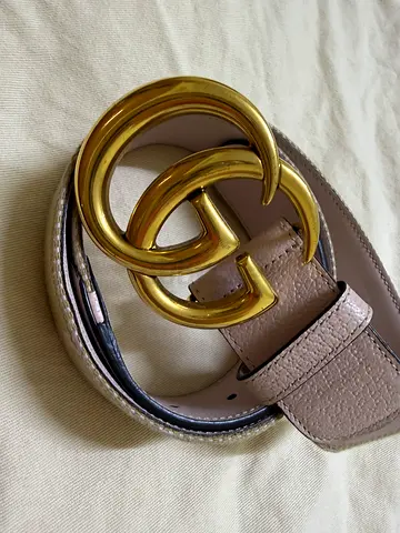 Beige leather belt with gold double-G style buckle