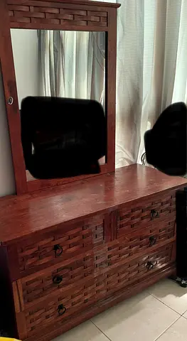 Solid Wood Dresser with Mirror - Rustic Chest of Drawers