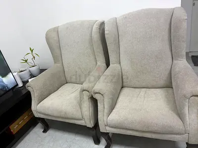 Pair of Light Grey Wingback Armchairs - Good Condition