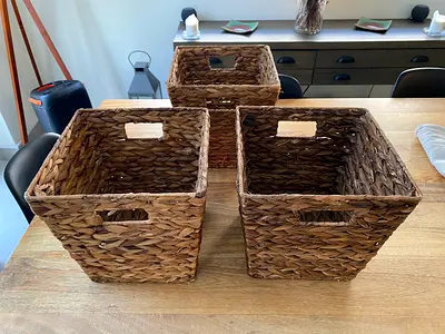 Three Natural Woven Baskets – Storage / Wastepaper Bins