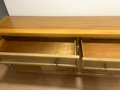 Solid wood low cabinet with 4 drawers - good used condition