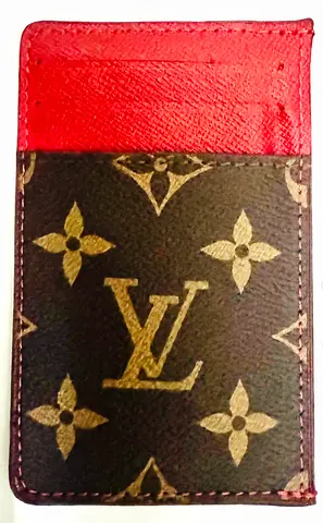 Brown LV monogram card holder with red interior