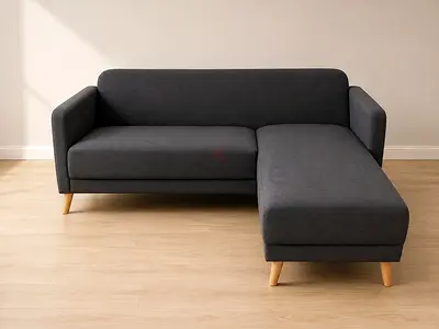Modern Grey L-Shaped Sofa with Wooden Legs