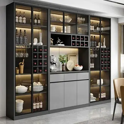 Large Modern Glass-Front Kitchen Cabinet with Wine Storage