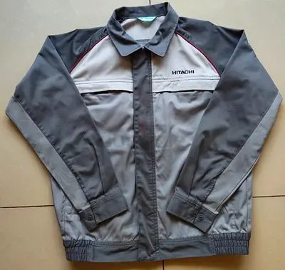 Hitachi Work Mechanic Employee Uniform Jacket Grey Workwear Size L Japan Vintage