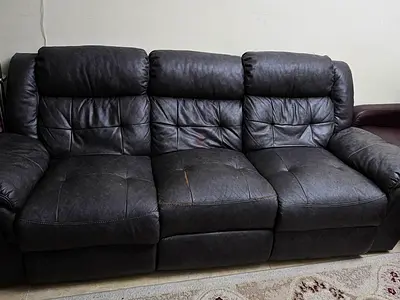 3-Seater Dark Brown Leather Recliner Sofa - Used, Good Condition