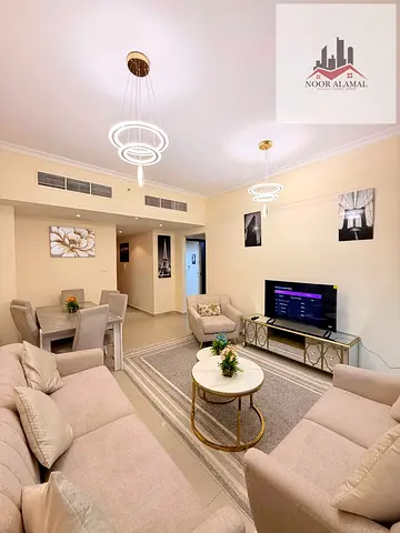 Sharjah, Al Khan, Riviera Tower: Apartment featuring a bedroom, living room, kitchen, and two bathr