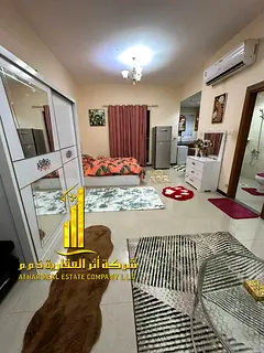 Luxury second-occupancy studio with separate kitchen and open balcony, fully furnished ✨ Ajman, Li