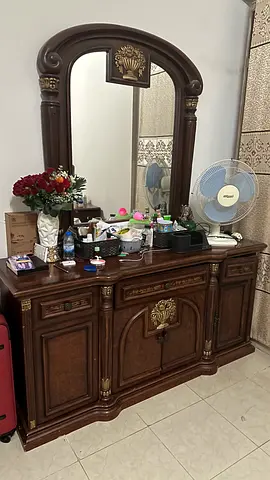 Large Wooden Dresser with Attached Mirror - Classic Design Bed set side table wardrobe