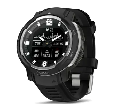 the Garmin Instinct Crossover rugged hybrid GPS smartwatch.