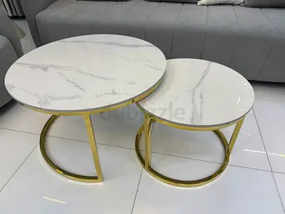 Elegant Nested Coffee Tables in White and Gold 2pc set