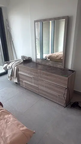 Modern wooden dresser with large mirror - good condition