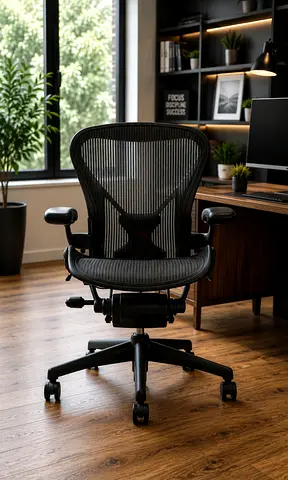 Herman Miller Ergonomic Black Mesh Office Chair with Adjustable Armrests and Lumbar Support
