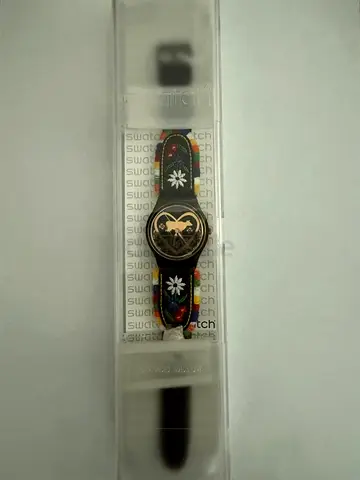 “Die Glocke” Swatch Swiss Floral Pattern Analog Wristwatch in Original Case (2015)