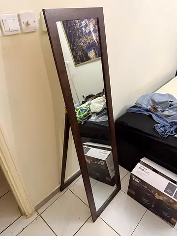 Free-standing full-length dressing mirror with wooden frame