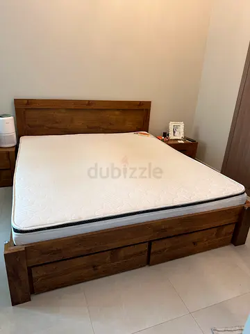 Pan Emirates King Bed with mattress and 2 bedside cabinets