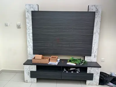 Modern TV Unit with Marble Finish Accents
