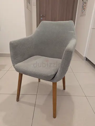 Grey Fabric Armchair set with Wooden Legs - Good Condition.
