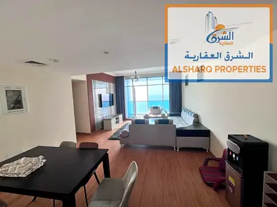 Residence Towers, full sea view, annual furnished, Ajman Corniche, largest area, free air conditioning, gas, gym, parking, free swimming pool