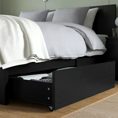 IKEA MALM King Bed Set 180 x 200 with Mattress, 4 Storage Drawers, 2 Side Tables and Mirror
