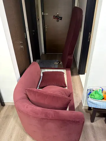 Maroon Velvet 3-Seater Sofa / Loveseat in Good Condition