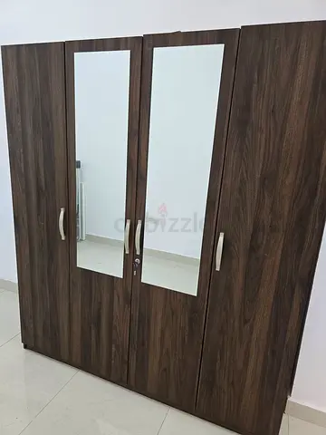 4-Door Wardrobe with Mirrors - Dark Wood Finish