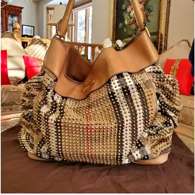 Authentic Burberry Large Limited Edition Studded Shoulder Handbag